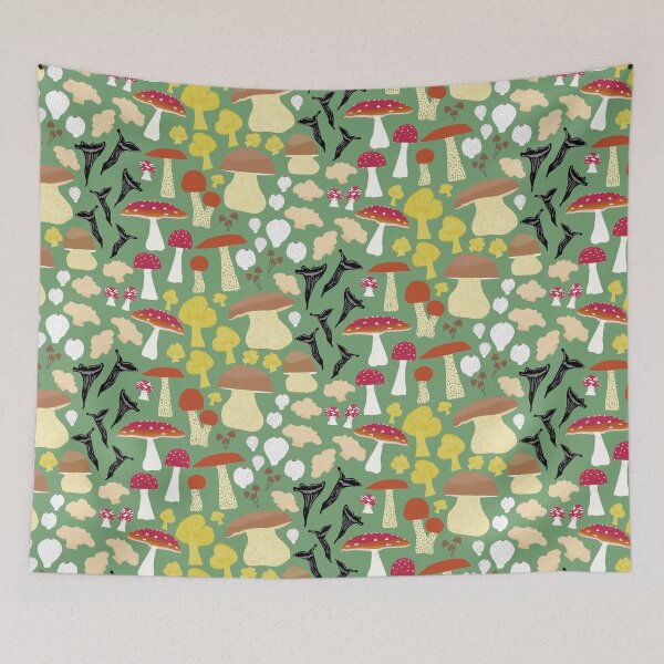 Item preview, 8 Scandinavian Autumn Mushrooms - forest green designed and sold by Ingrid Poole.