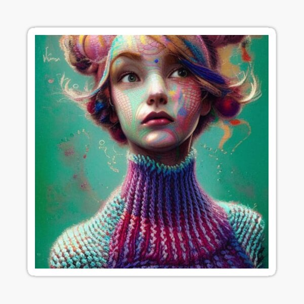 girl with blond hair bun and knit turtleneck sweater Sticker