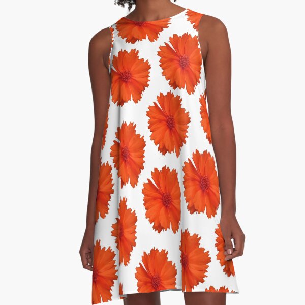 Orange Daisy Flower Pattern A-Line Dress