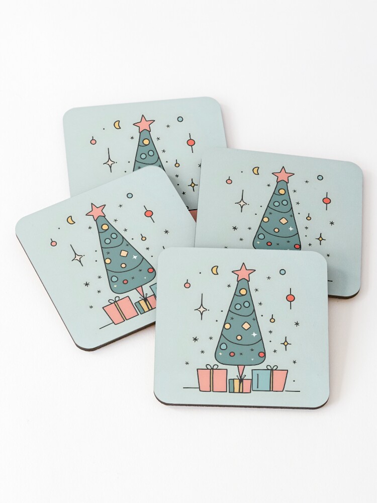 Thumbnail 1 of 5, Coasters (Set of 4), Christmas Tree Minimalistic Drawing designed and sold by Patricks-Art.
