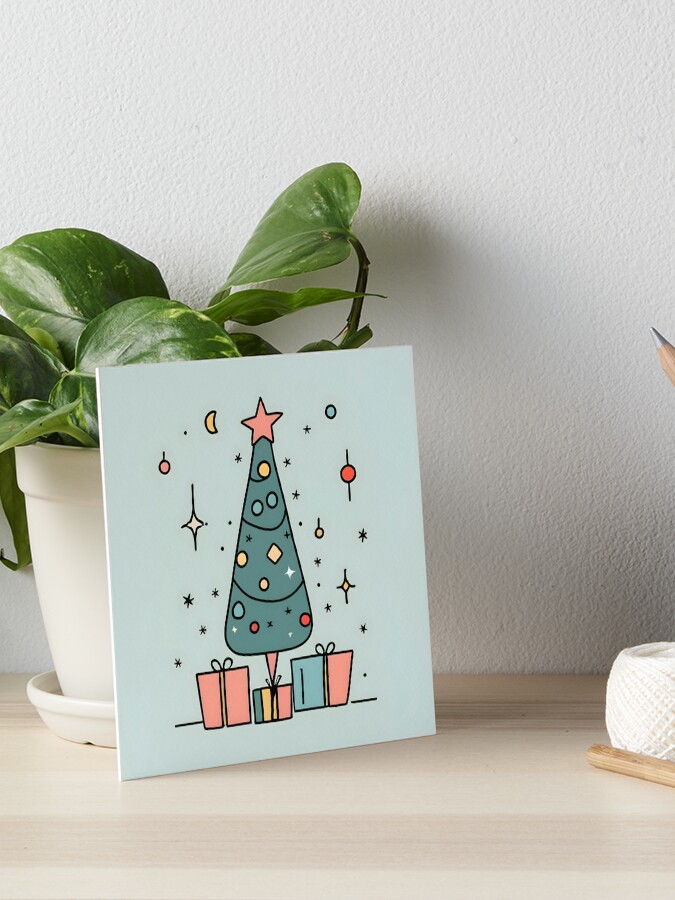 Thumbnail 1 of 2, Art Board Print, Christmas Tree Minimalistic Drawing designed and sold by Patricks-Art.