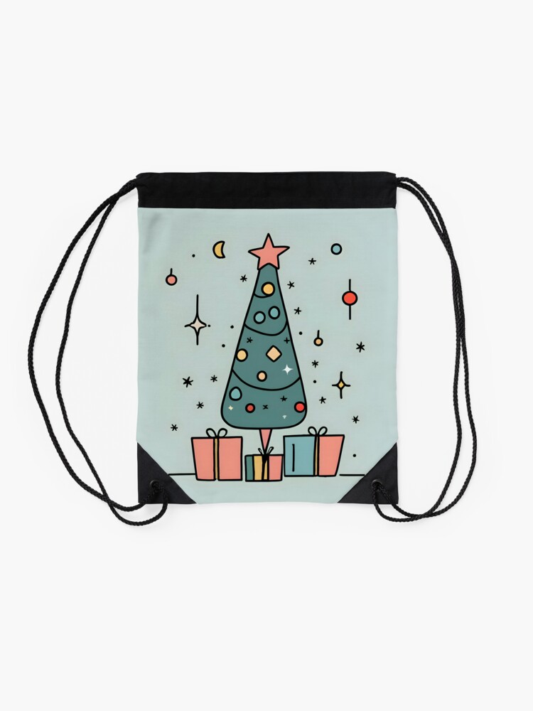 Thumbnail 2 of 3, Drawstring Bag, Christmas Tree Minimalistic Drawing designed and sold by Patricks-Art.