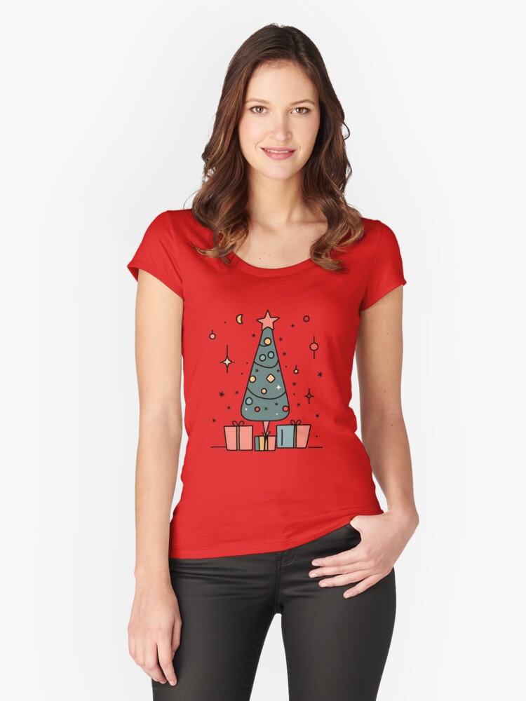 Thumbnail 1 of 3, Fitted Scoop T-Shirt, Christmas Tree Minimalistic Drawing designed and sold by Patricks-Art.