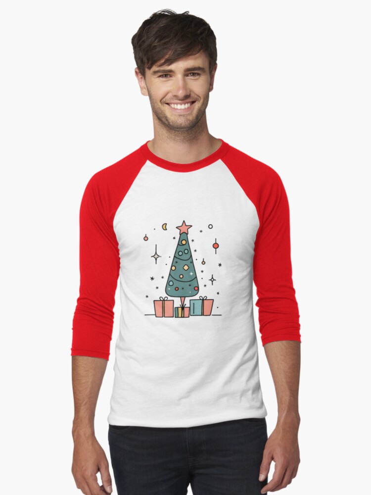 Thumbnail 1 of 3, Baseball ¾ Sleeve T-Shirt, Christmas Tree Minimalistic Drawing designed and sold by Patricks-Art.