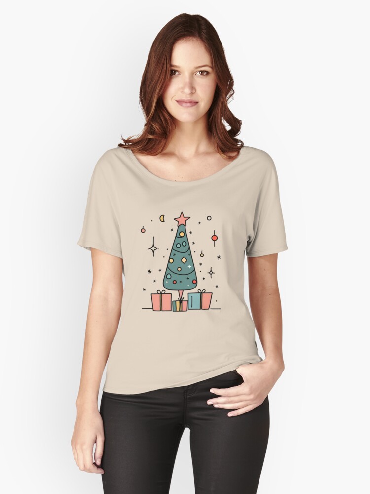 Thumbnail 1 of 3, Relaxed Fit T-Shirt, Christmas Tree Minimalistic Drawing designed and sold by Patricks-Art.