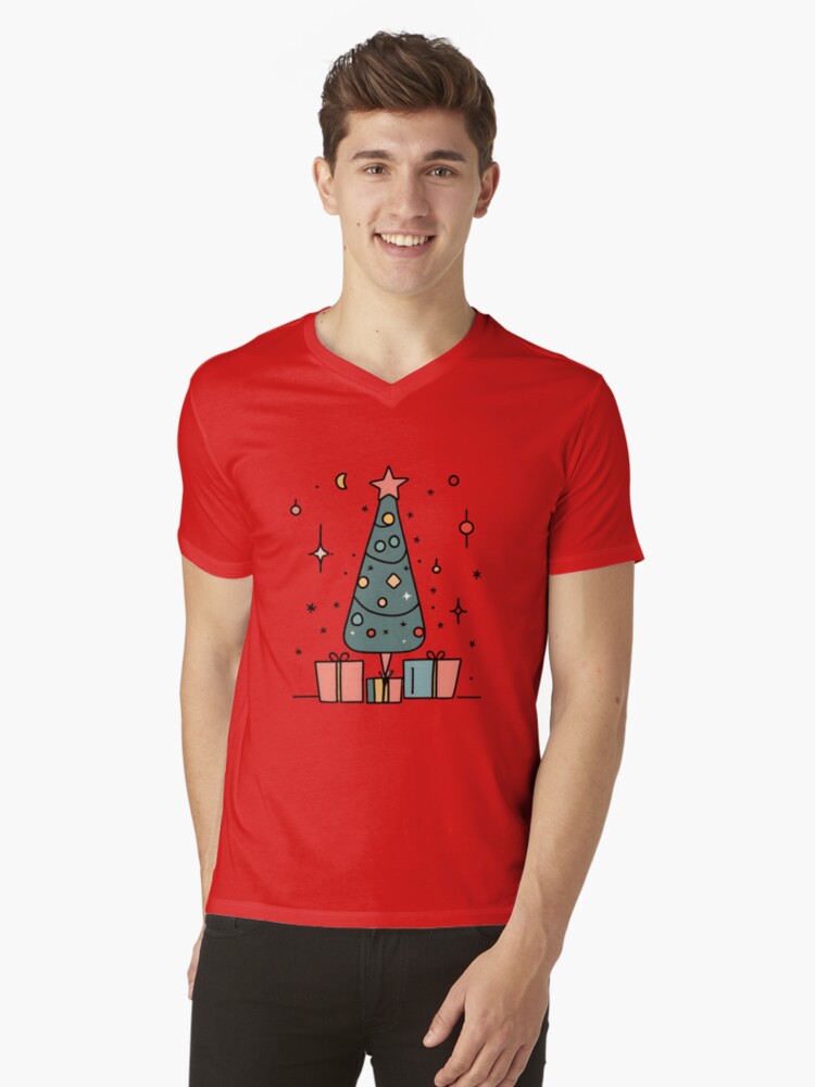 Thumbnail 1 of 3, V-Neck T-Shirt, Christmas Tree Minimalistic Drawing designed and sold by Patricks-Art.