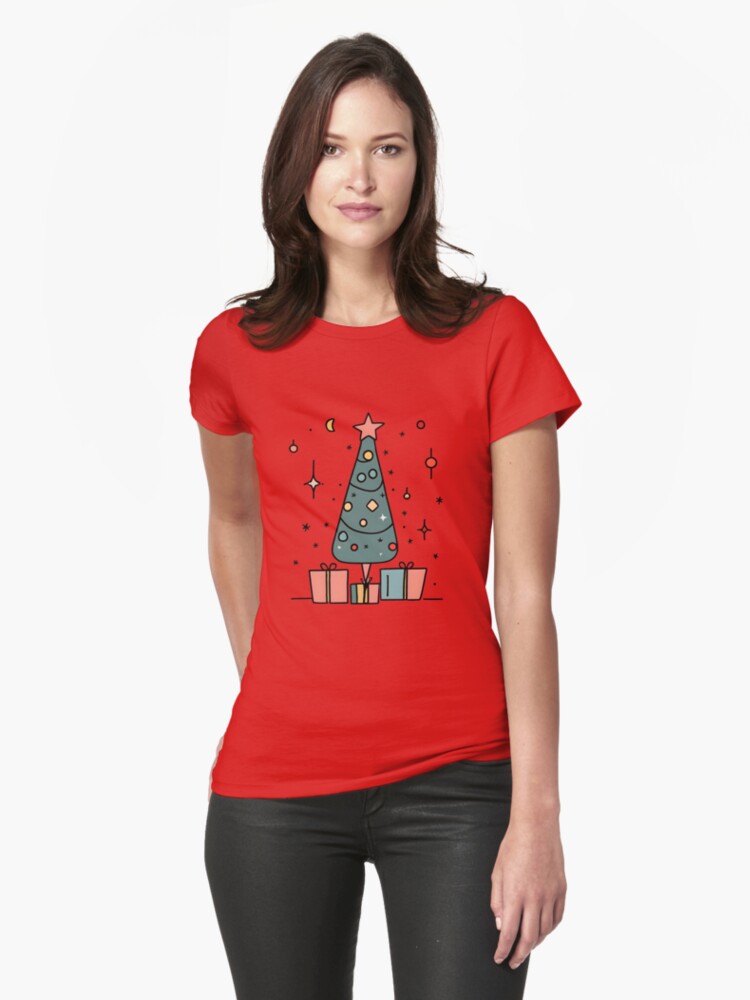 Thumbnail 1 of 3, Fitted T-Shirt, Christmas Tree Minimalistic Drawing designed and sold by Patricks-Art.