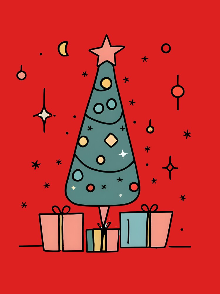 Thumbnail 3 of 3, V-Neck T-Shirt, Christmas Tree Minimalistic Drawing designed and sold by Patricks-Art.