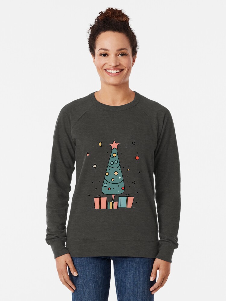 Thumbnail 2 of 5, Lightweight Sweatshirt, Christmas Tree Minimalistic Drawing designed and sold by Patricks-Art.