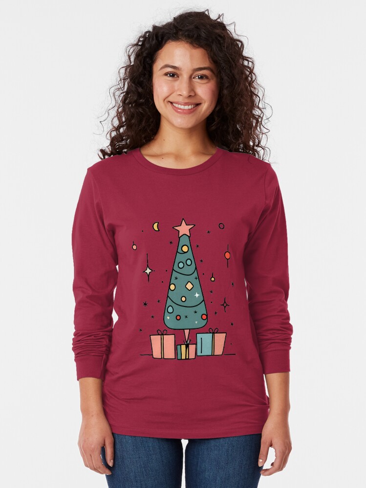 Thumbnail 2 of 5, Long Sleeve T-Shirt, Christmas Tree Minimalistic Drawing designed and sold by Patricks-Art.