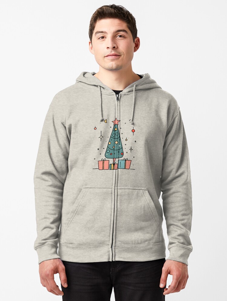 Thumbnail 1 of 5, Zipped Hoodie, Christmas Tree Minimalistic Drawing designed and sold by Patricks-Art.