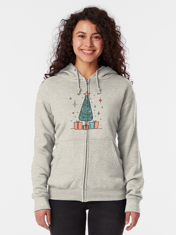 Thumbnail 2 of 5, Zipped Hoodie, Christmas Tree Minimalistic Drawing designed and sold by Patricks-Art.