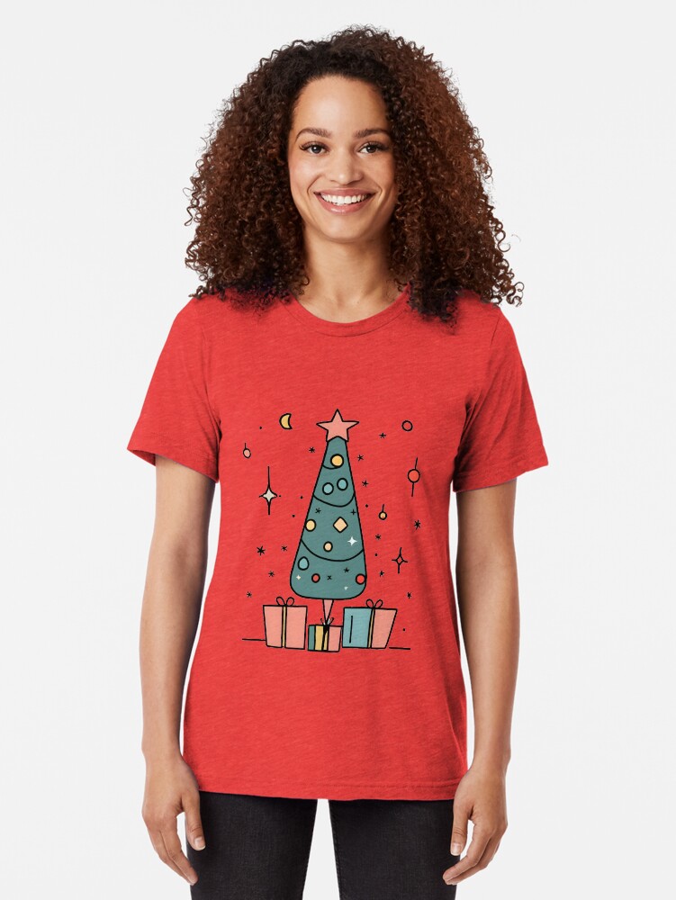 Thumbnail 2 of 7, Tri-blend T-Shirt, Christmas Tree Minimalistic Drawing designed and sold by Patricks-Art.