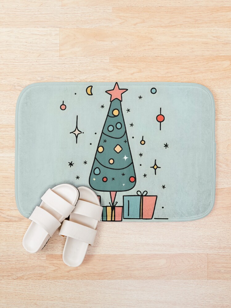 Thumbnail 1 of 6, Bath Mat, Christmas Tree Minimalistic Drawing designed and sold by Patricks-Art.