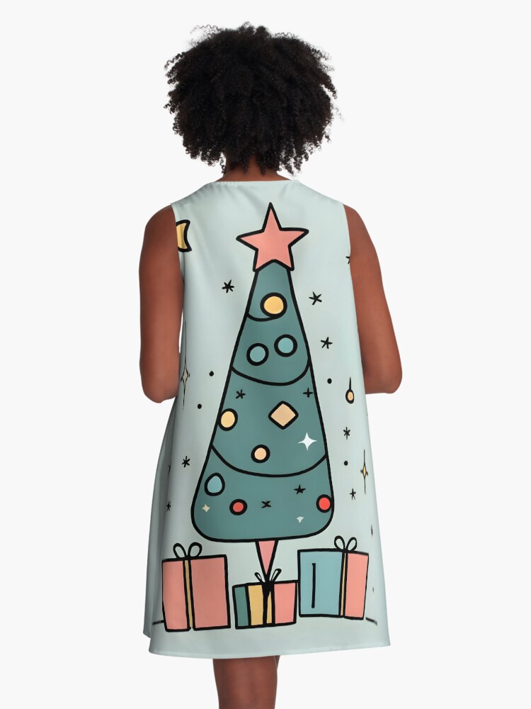 Thumbnail 3 of 4, A-Line Dress, Christmas Tree Minimalistic Drawing designed and sold by Patricks-Art.