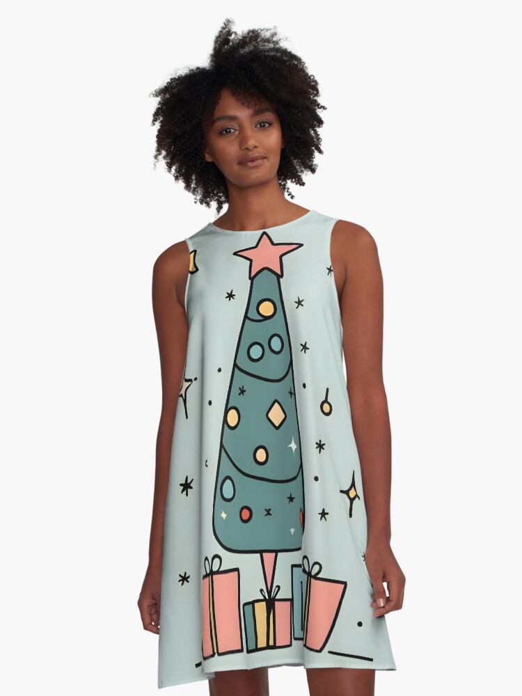 Thumbnail 1 of 4, A-Line Dress, Christmas Tree Minimalistic Drawing designed and sold by Patricks-Art.
