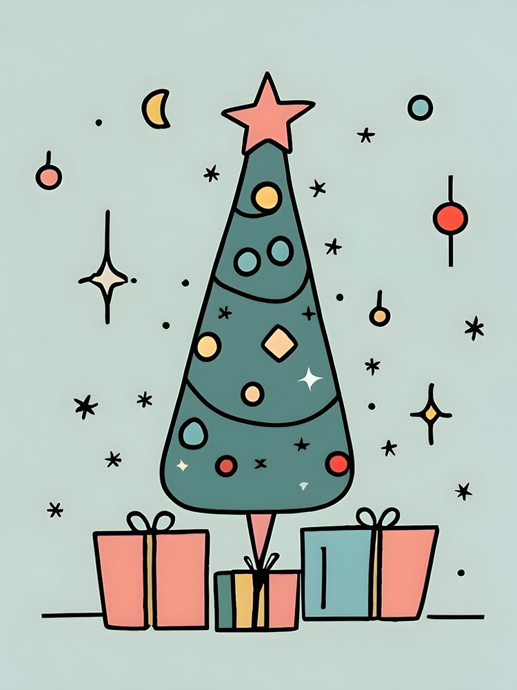 Thumbnail 4 of 4, A-Line Dress, Christmas Tree Minimalistic Drawing designed and sold by Patricks-Art.