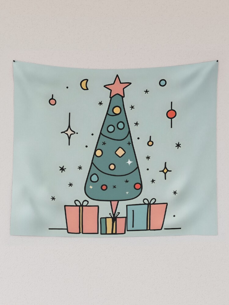 Thumbnail 2 of 3, Tapestry, Christmas Tree Minimalistic Drawing designed and sold by Patricks-Art.