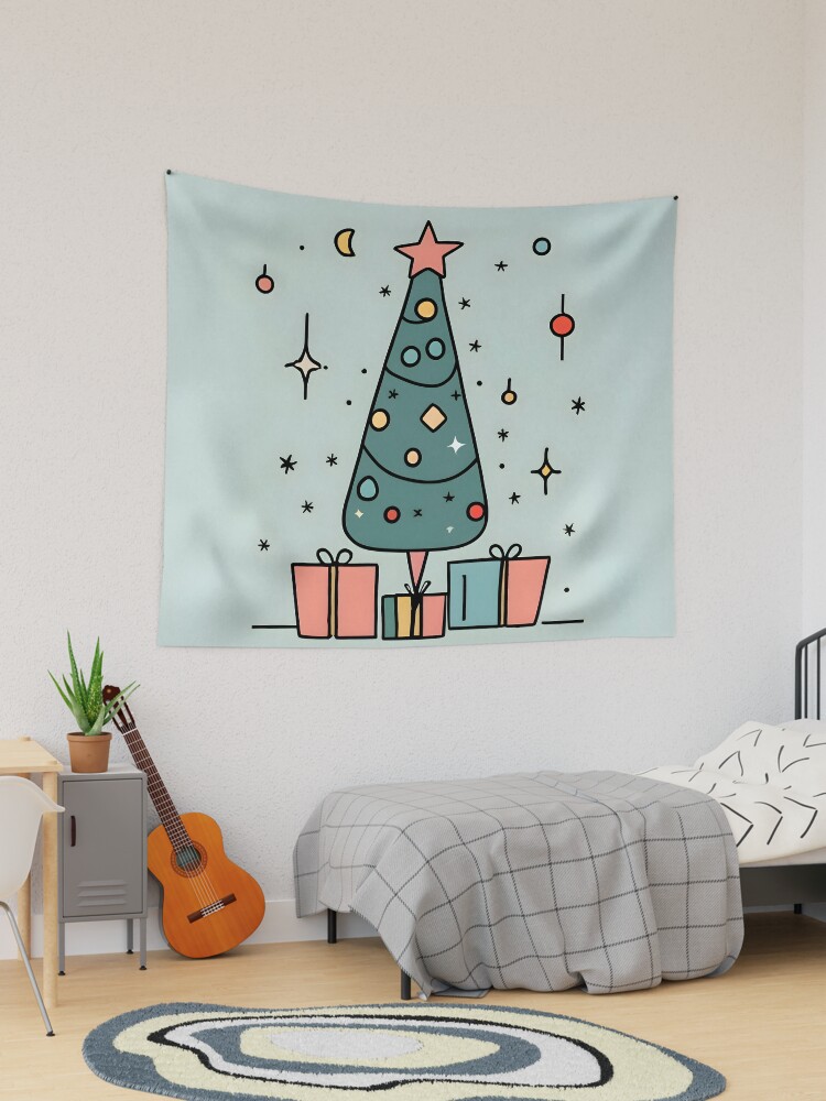 Thumbnail 1 of 3, Tapestry, Christmas Tree Minimalistic Drawing designed and sold by Patricks-Art.