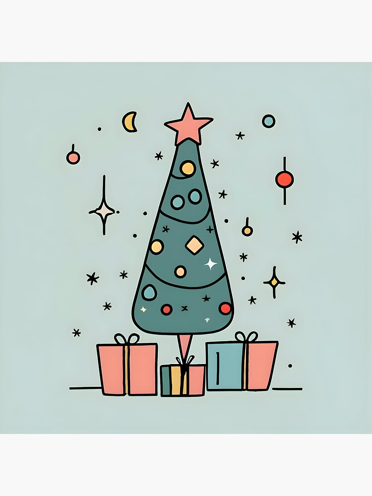 Thumbnail 4 of 4, Sticker, Christmas Tree Minimalistic Drawing designed and sold by Patricks-Art.