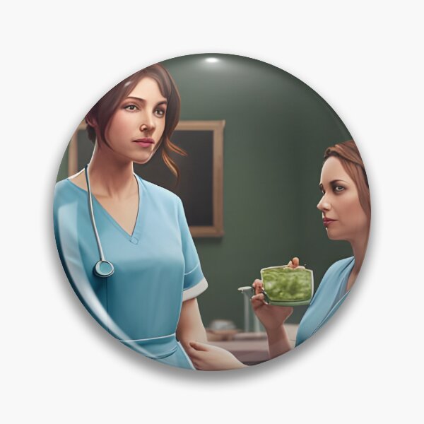 Item preview, Nurses wearing light blue scrubs, having lunch in the common room designed and sold by Colin Bentham.