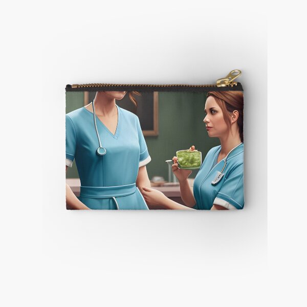 Item preview, Nurses wearing light blue scrubs, having lunch in the common room designed and sold by Colin Bentham.