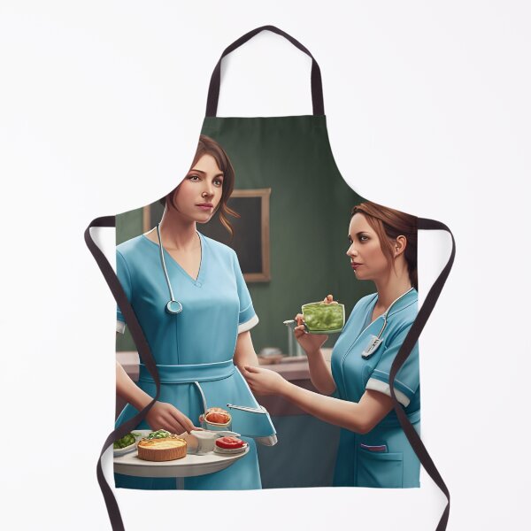 Item preview, Nurses wearing light blue scrubs, having lunch in the common room designed and sold by Colin Bentham.