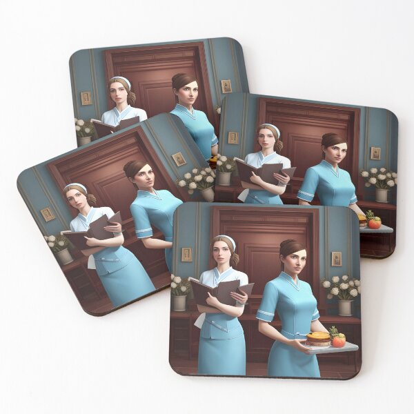 Item preview, Nurses wearing light blue scrubs, having lunch in the common room designed and sold by Colin Bentham.