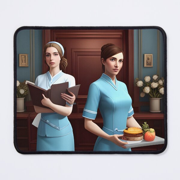 Item preview, Nurses wearing light blue scrubs, having lunch in the common room designed and sold by Colin Bentham.