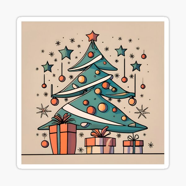 Modern Christmas Tree Minimalistic Drawing Sticker