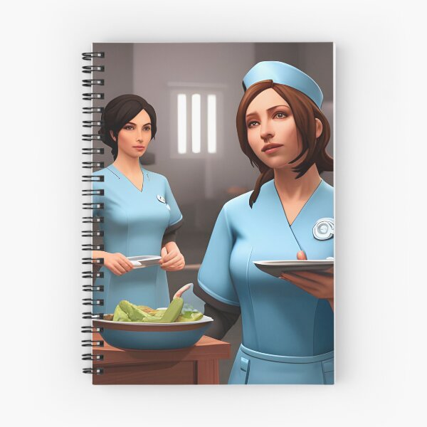 Item preview, Nurses wearing light blue scrubs, having lunch in the common room designed and sold by Colin Bentham.
