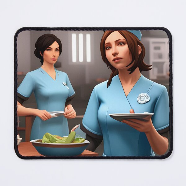 Item preview, Nurses wearing light blue scrubs, having lunch in the common room designed and sold by Colin Bentham.