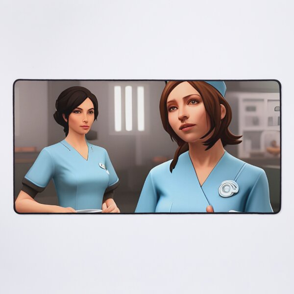 Item preview, Nurses wearing light blue scrubs, having lunch in the common room designed and sold by Colin Bentham.