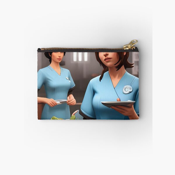 Item preview, Nurses wearing light blue scrubs, having lunch in the common room designed and sold by Colin Bentham.