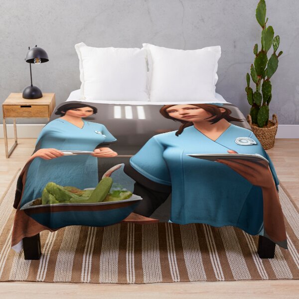 Item preview, Nurses wearing light blue scrubs, having lunch in the common room designed and sold by Colin Bentham.