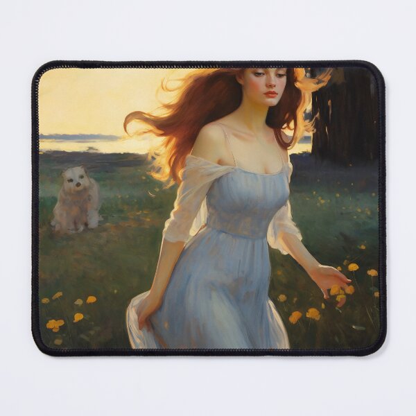 Item preview, Impressionist Radiance: Lady in Blue Amidst Sunlit Hues designed and sold by oanaunciuleanu.