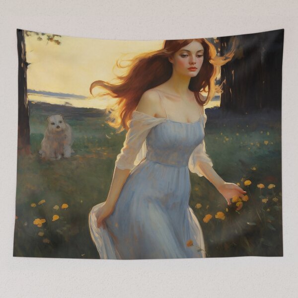 Item preview, Impressionist Radiance: Lady in Blue Amidst Sunlit Hues designed and sold by oanaunciuleanu.