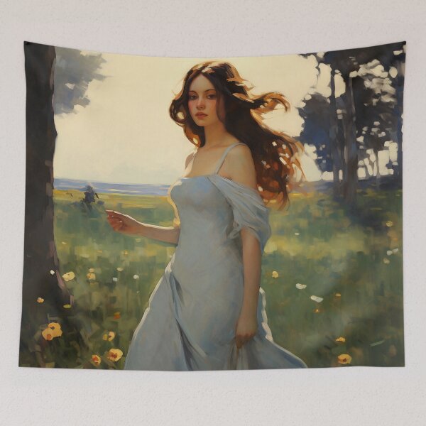 Item preview, Impressionist Radiance: Lady in Blue Amidst Sunlit Hues designed and sold by oanaunciuleanu.