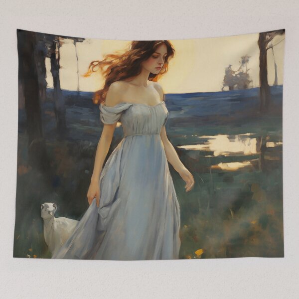 Item preview, Impressionist Radiance: Lady in Blue Amidst Sunlit Hues designed and sold by oanaunciuleanu.