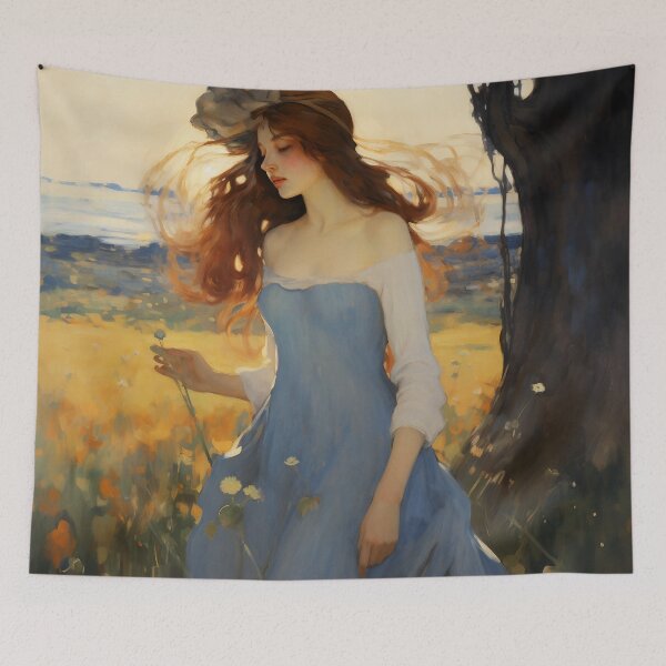 Item preview, Impressionist Radiance: Lady in Blue Amidst Sunlit Hues designed and sold by oanaunciuleanu.