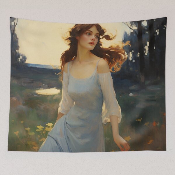 Item preview, Impressionist Radiance: Lady in Blue Amidst Sunlit Hues designed and sold by oanaunciuleanu.