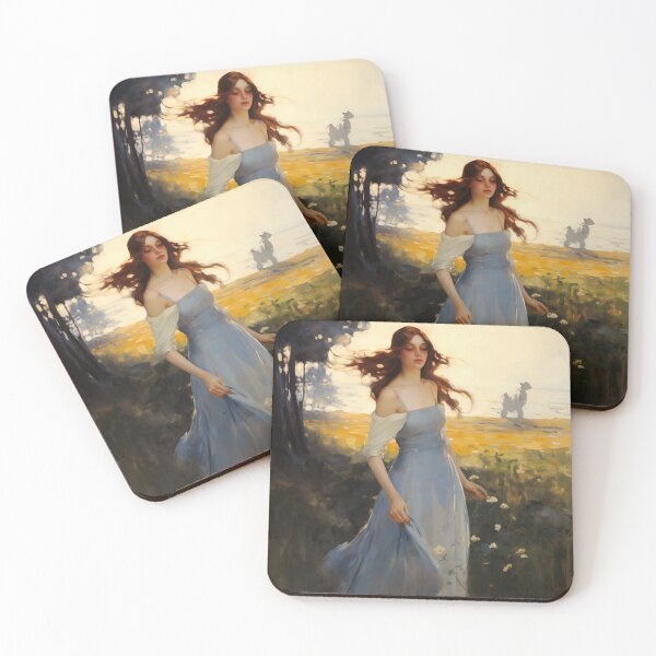 Item preview, Impressionist Radiance: Lady in Blue Amidst Sunlit Hues designed and sold by oanaunciuleanu.
