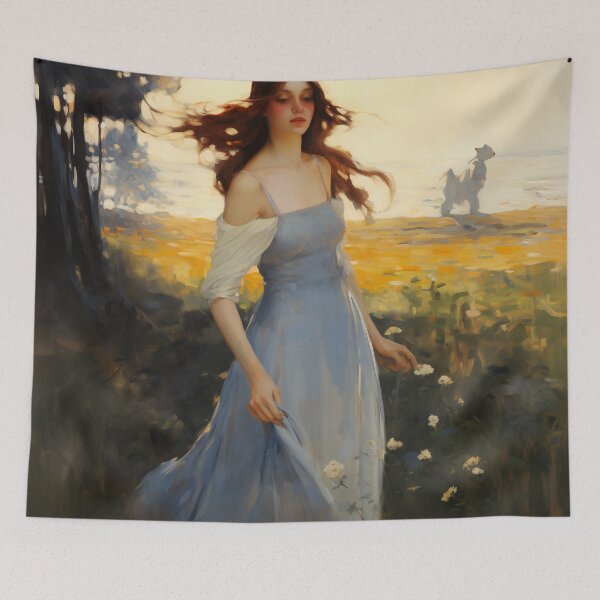 Item preview, Impressionist Radiance: Lady in Blue Amidst Sunlit Hues designed and sold by oanaunciuleanu.