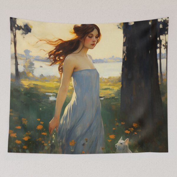 Item preview, Impressionist Radiance: Lady in Blue Amidst Sunlit Hues designed and sold by oanaunciuleanu.