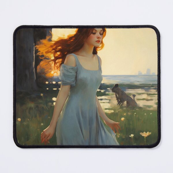 Item preview, Impressionist Radiance: Lady in Blue Amidst Sunlit Hues designed and sold by oanaunciuleanu.