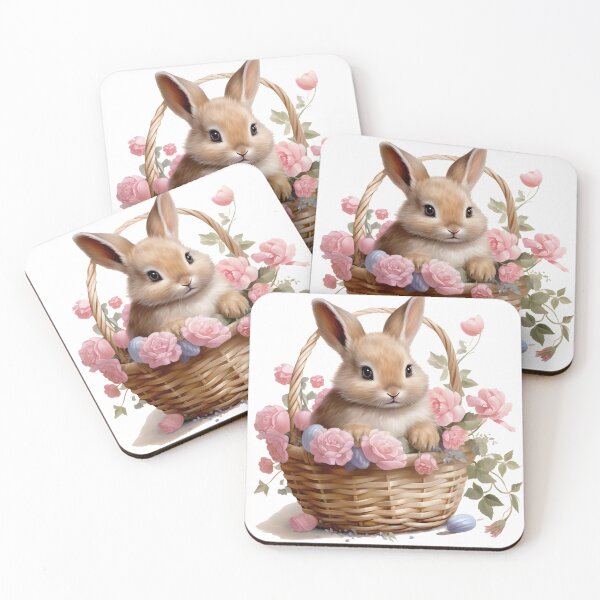 Item preview, Rabbit in a basket of beautiful flowers designed and sold by Thipphawan2533.