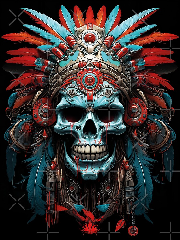 Aztec Jaguar Warrior Skull, Sticker, Decal Vinyl, Mexico