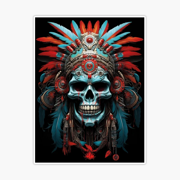 Vintage Indian warrior skull Sticker