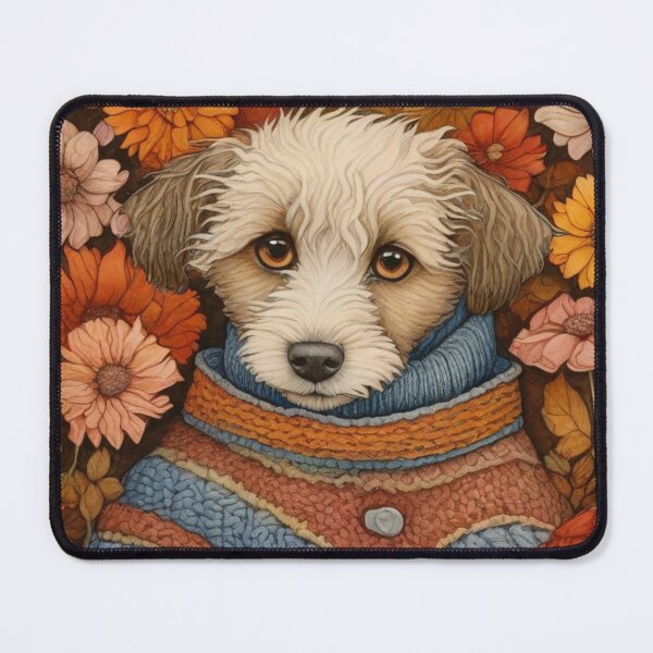 Item preview, Cute dog in a cozy sweater among autumn flowers - small portrait. designed and sold by SaraSumi.