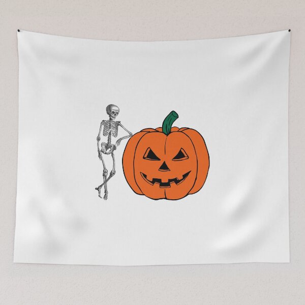 Item preview, Skeleton leaning on a pumpkin designed and sold by Remek-Design.